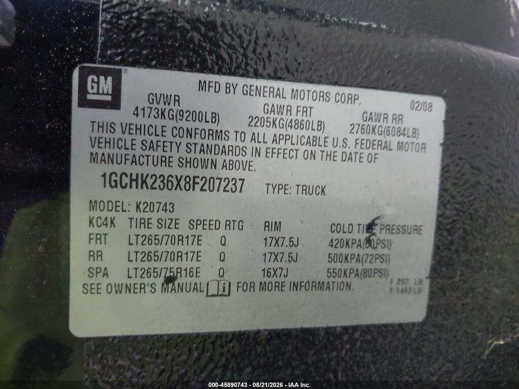 1GCHK236X8F207237 2008 CHEVROLET SILVERADO 2500HD photo no. 9