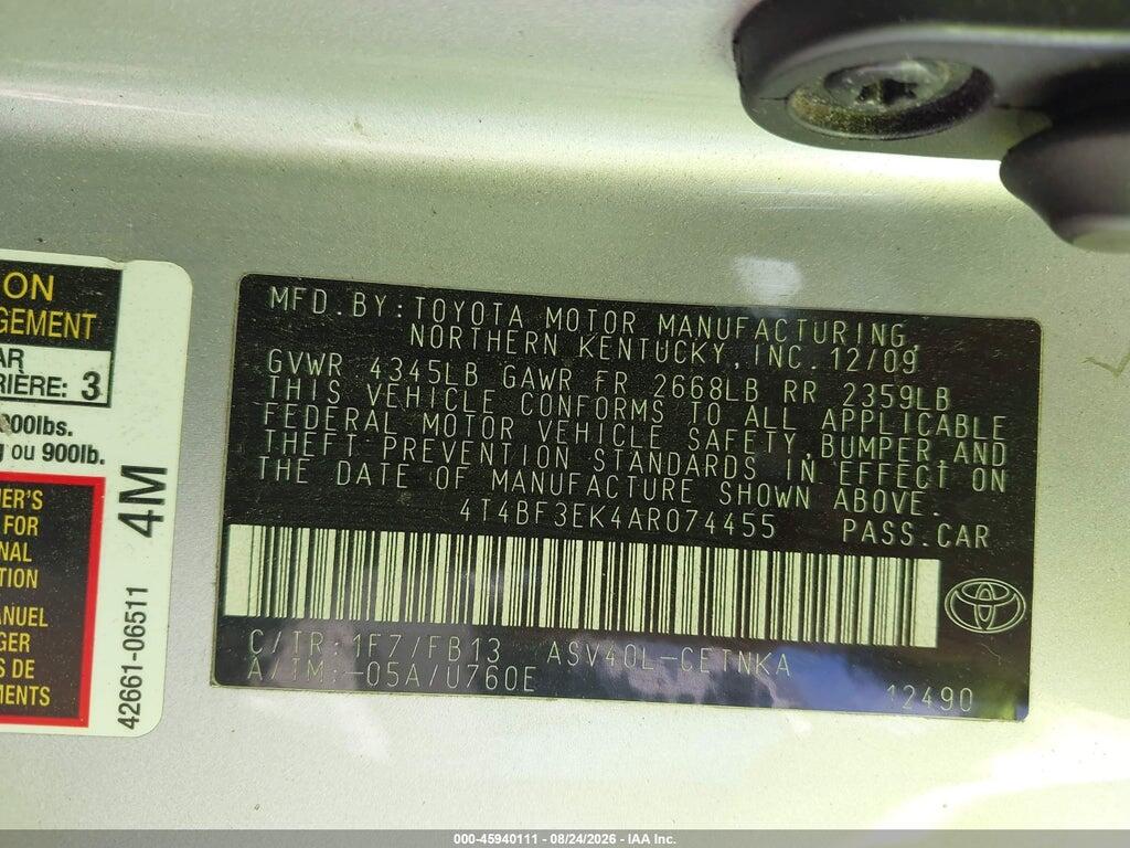 4T4BF3EK4AR074455 2010 TOYOTA CAMRY photo no. 9