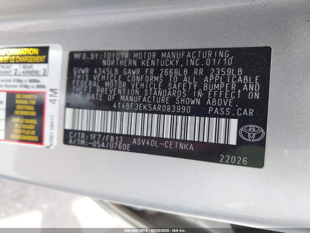 4T4BF3EK5AR083990 2010 TOYOTA CAMRY photo no. 9