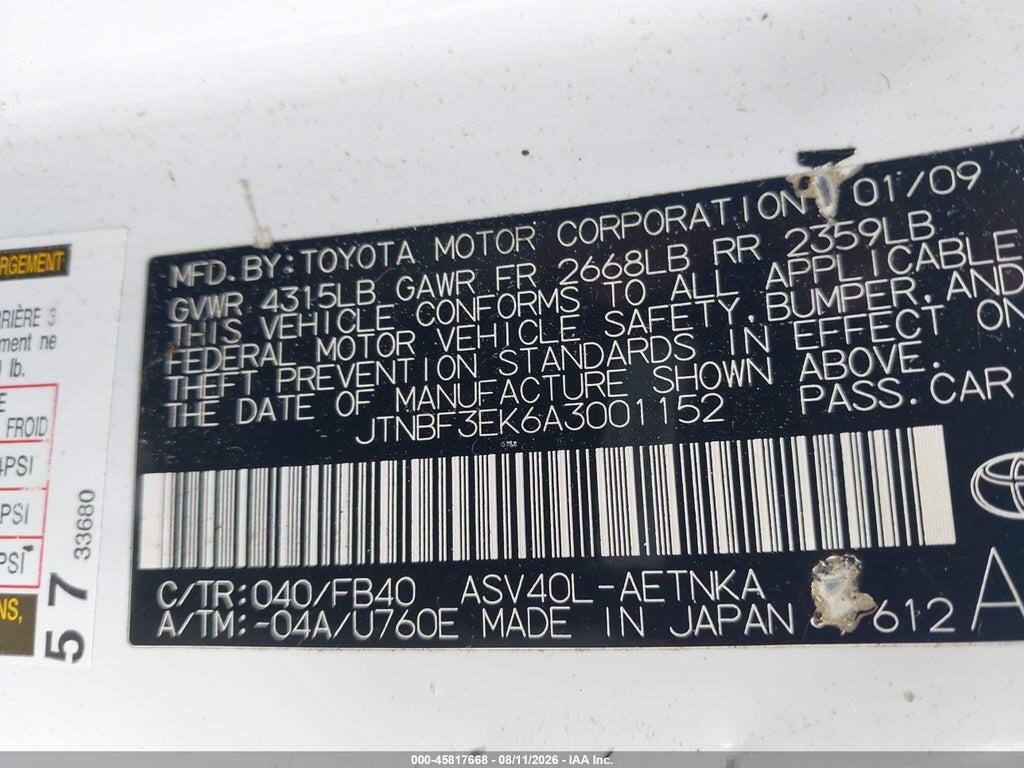 JTNBF3EK6A3001152 2010 TOYOTA CAMRY photo no. 9