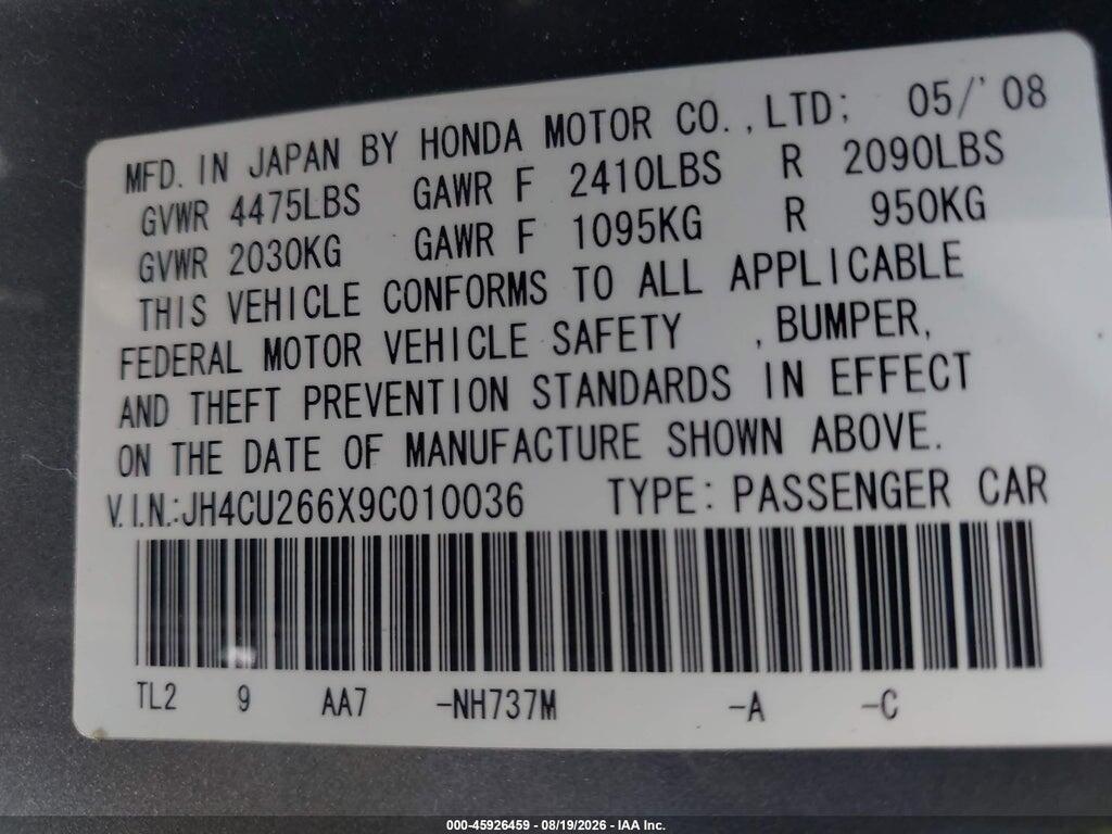 JH4CU266X9C010036 2009 ACURA TSX photo no. 9