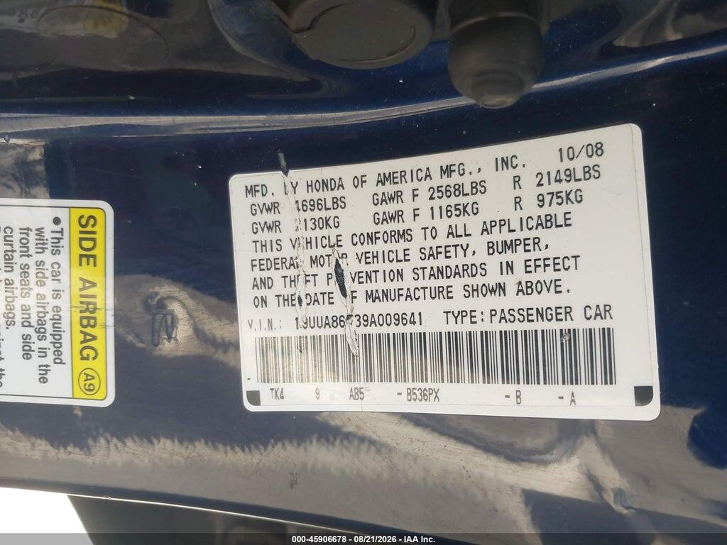 19UUA86539A009641 2009 ACURA TL photo no. 9