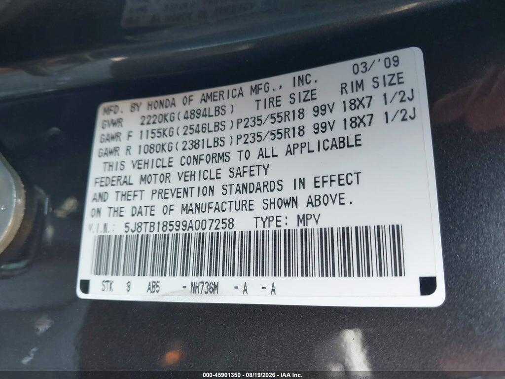 5J8TB18599A007258 2009 ACURA RDX photo no. 9