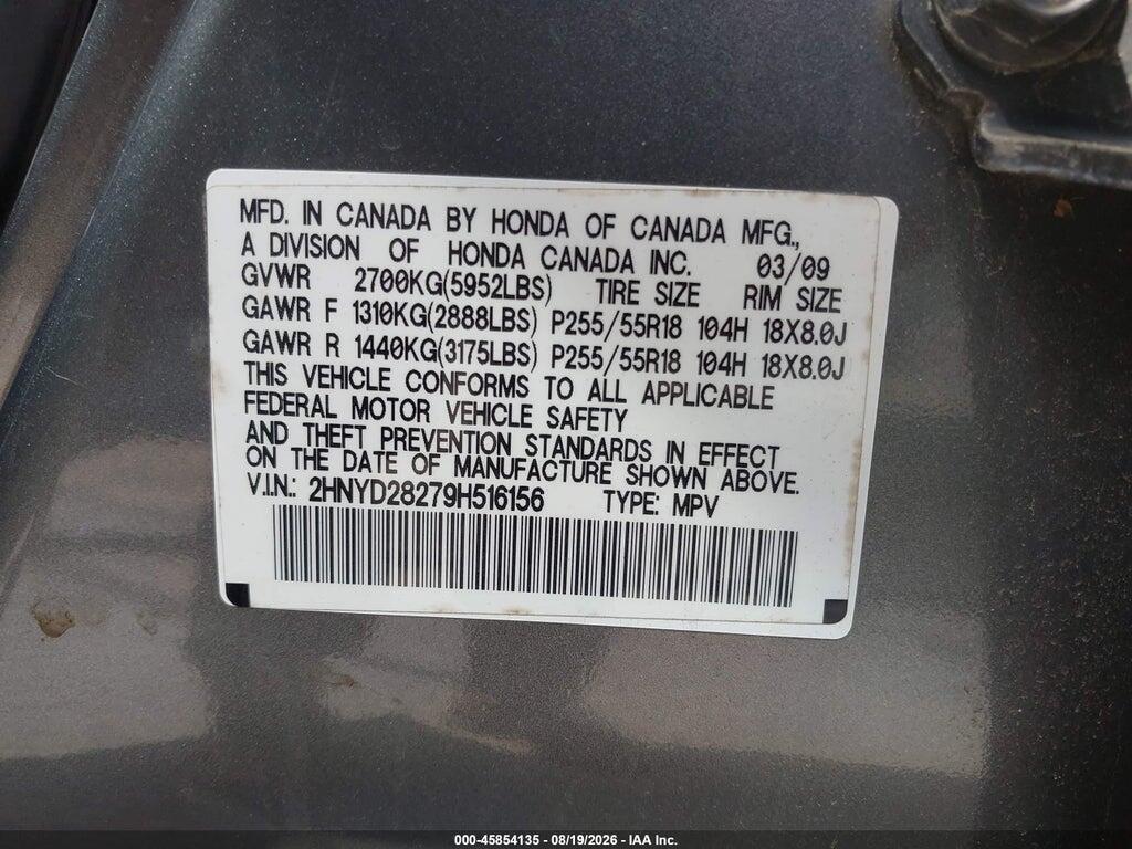 2HNYD28279H516156 2009 ACURA MDX photo no. 9