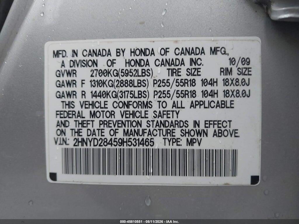 2HNYD28459H531465 2009 ACURA MDX photo no. 9