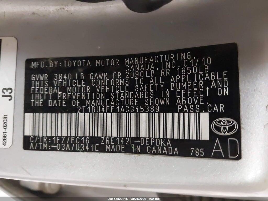 2T1BU4EE1AC345389 2010 TOYOTA COROLLA photo no. 9
