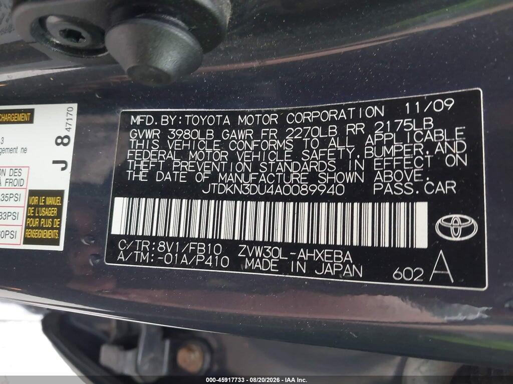 JTDKN3DU4A0089940 2010 TOYOTA PRIUS photo no. 9
