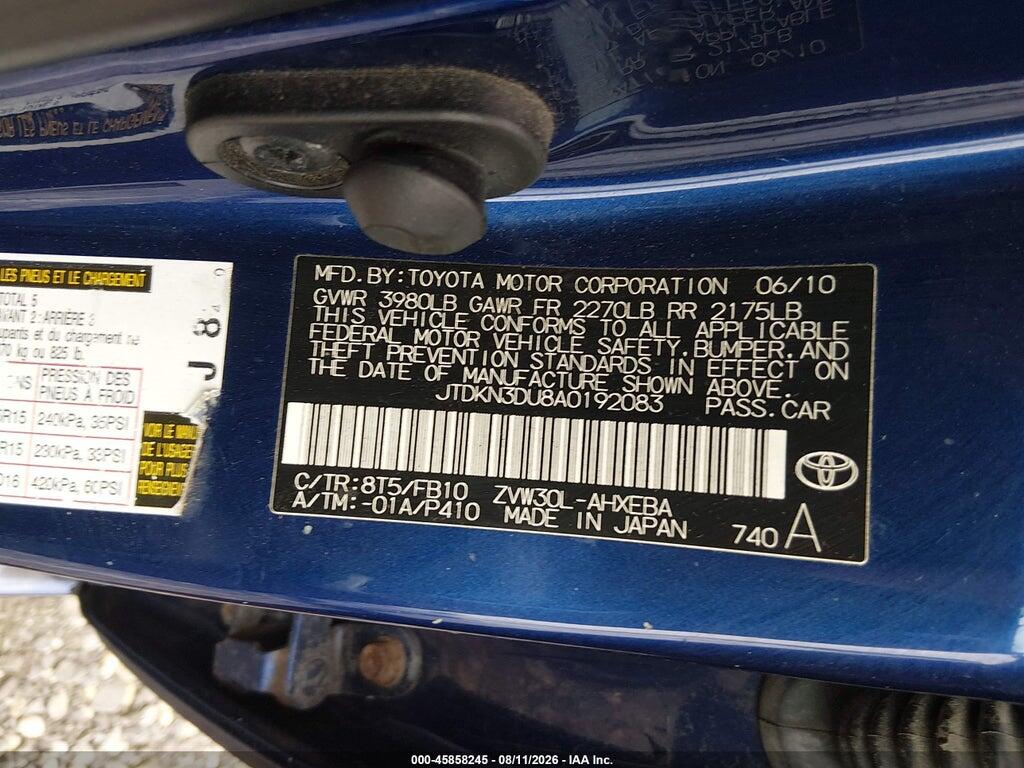 JTDKN3DU8A0192083 2010 TOYOTA PRIUS photo no. 9