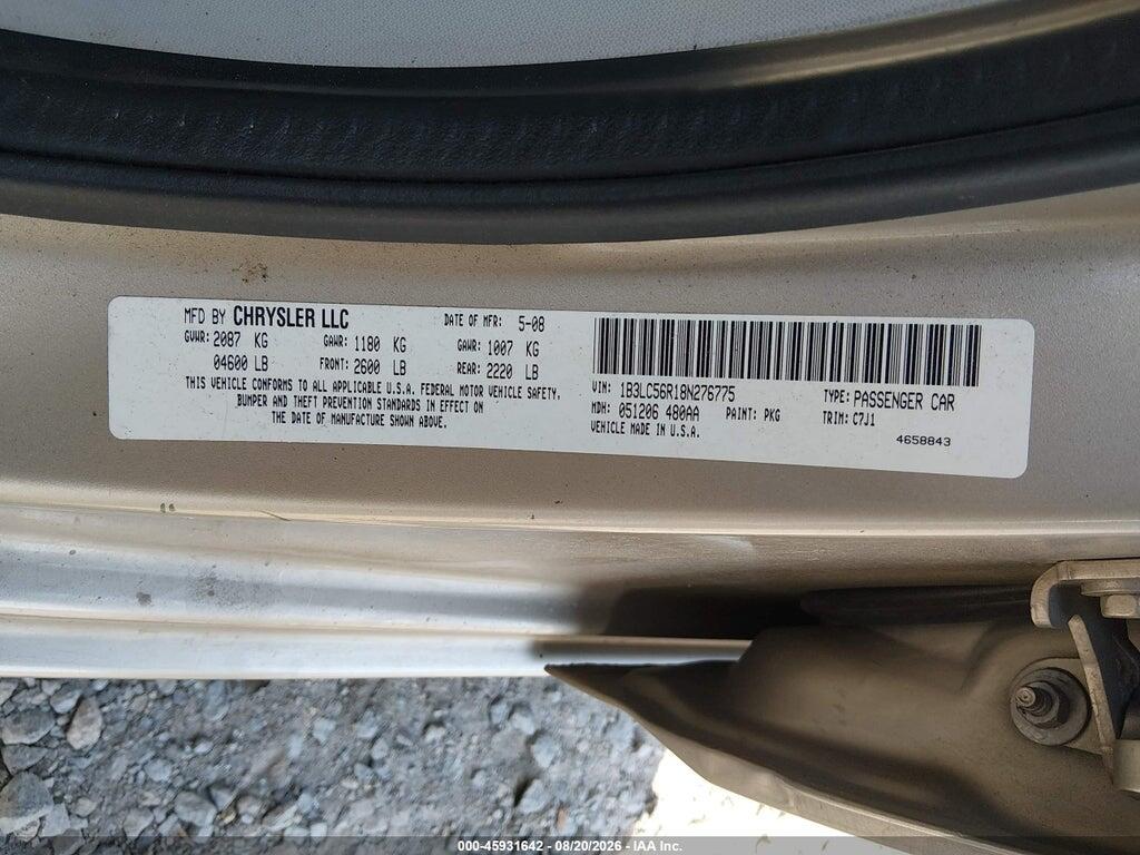 1B3LC56R18N276775 2008 DODGE AVENGER photo no. 9