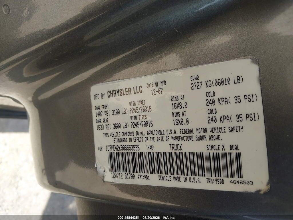1D7HE42K98S553939 2008 DODGE DAKOTA photo no. 9