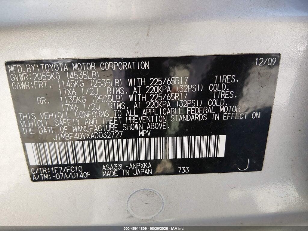 JTMBF4DVXAD032727 2010 TOYOTA RAV4 photo no. 9