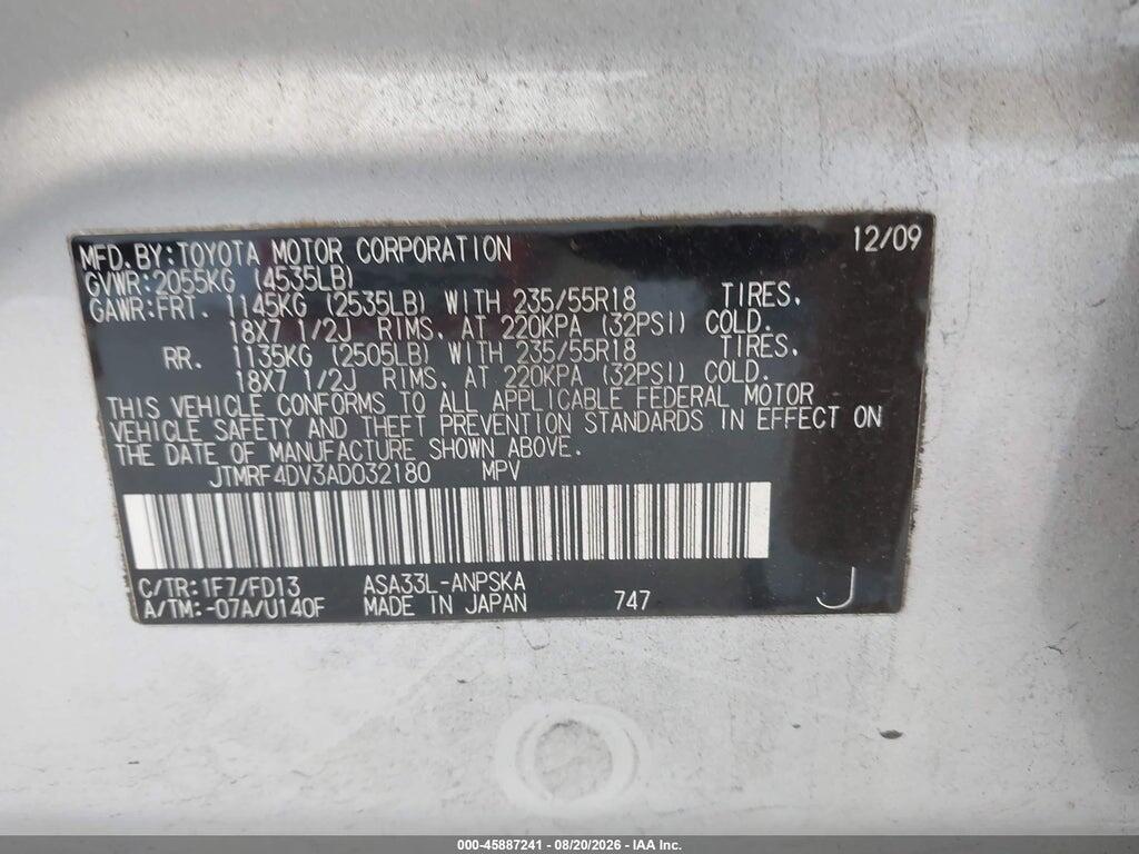 JTMRF4DV3AD032180 2010 TOYOTA RAV4 photo no. 9
