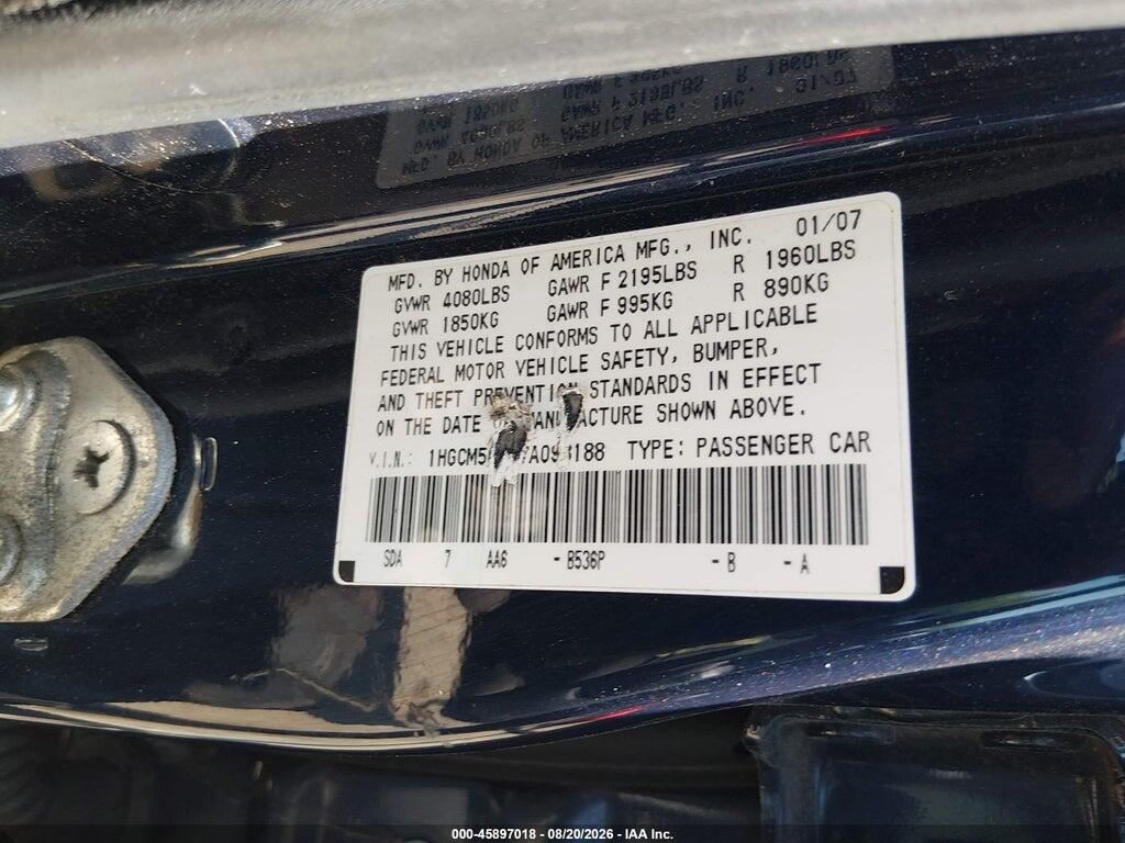 1HGCM56167A093188 2007 HONDA ACCORD photo no. 9