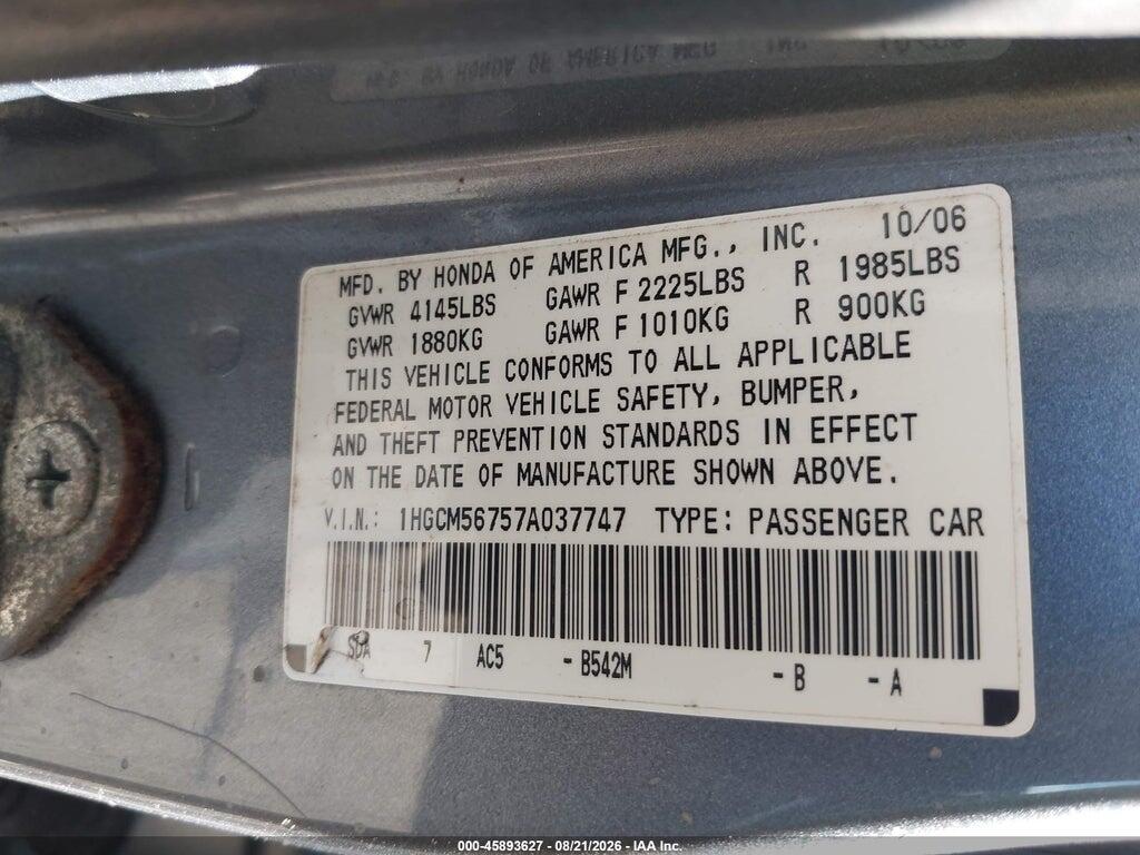 1HGCM56757A037747 2007 HONDA ACCORD photo no. 9
