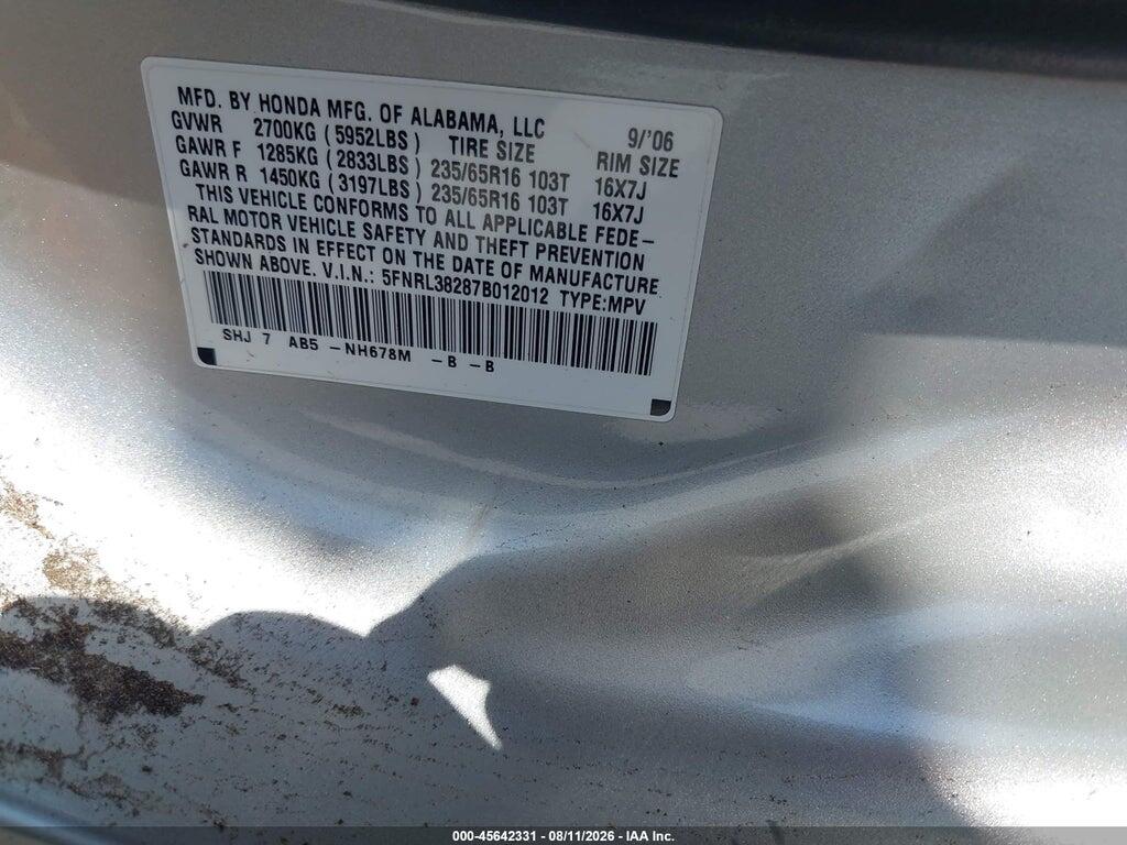 5FNRL38287B012012 2007 HONDA ODYSSEY photo no. 9