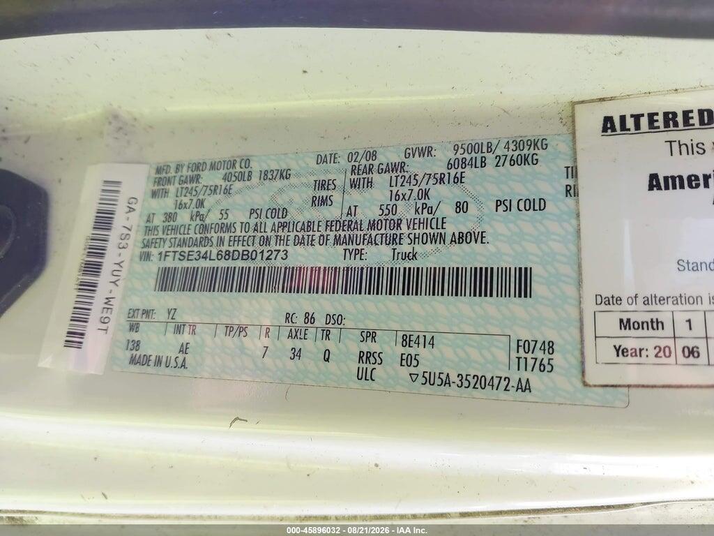 1FTSE34L68DB01273 2008 FORD E-350 SUPER DUTY photo no. 9