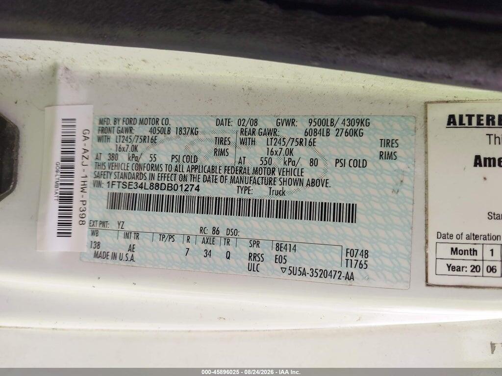 1FTSE34L88DB01274 2008 FORD E-350 SUPER DUTY photo no. 9