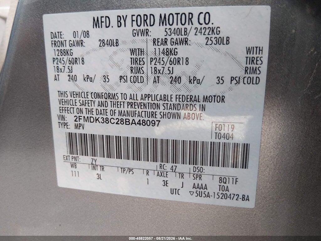 2FMDK38C28BA48097 2008 FORD EDGE photo no. 9