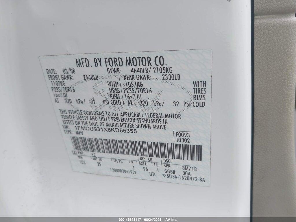 1FMCU931X8KD65355 2008 FORD ESCAPE photo no. 9