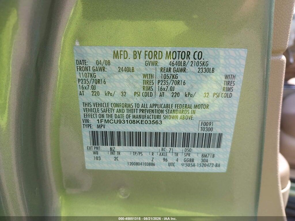 1FMCU93108KE03563 2008 FORD ESCAPE photo no. 9