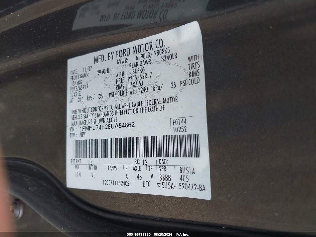 1FMEU74E28UA54862 2008 FORD EXPLORER photo no. 9
