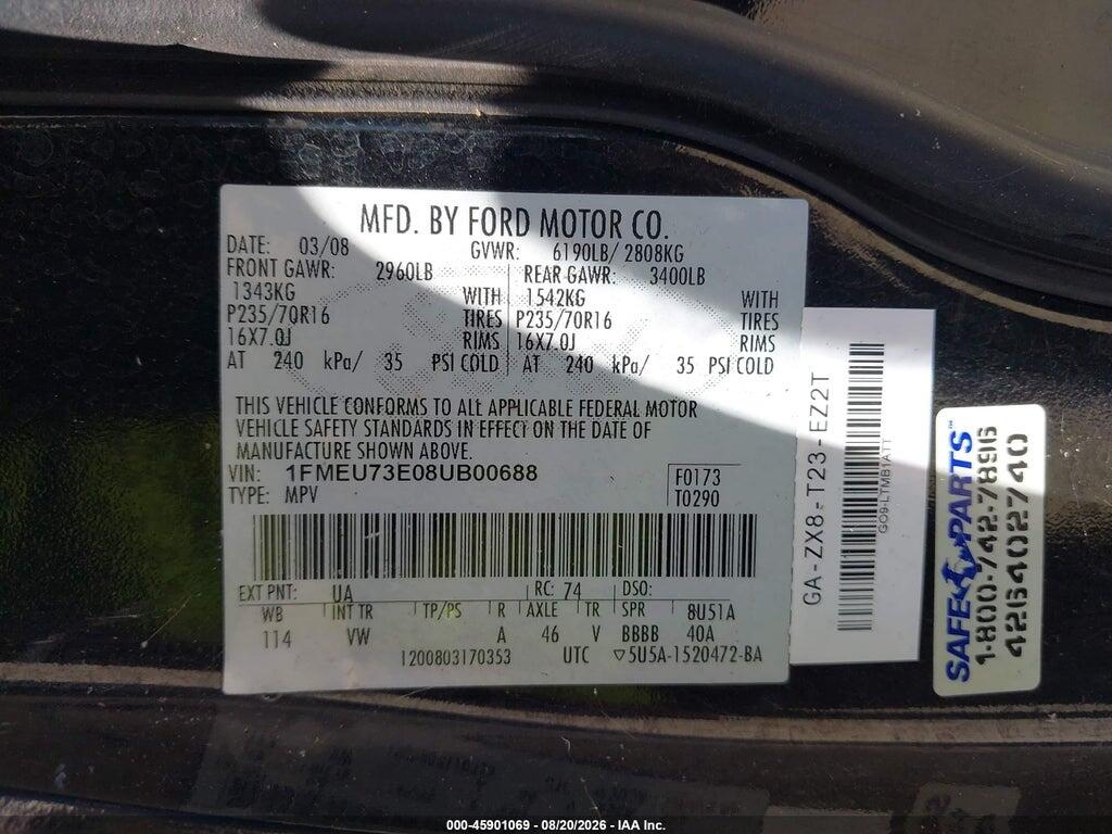 1FMEU73E08UB00688 2008 FORD EXPLORER photo no. 4