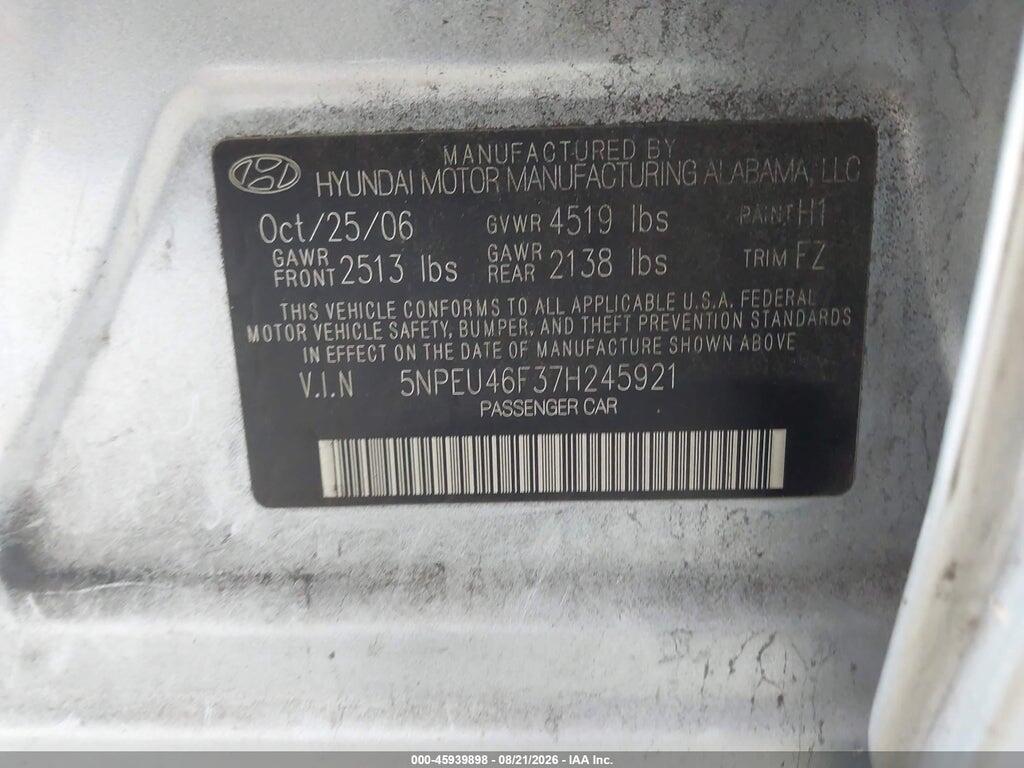 5NPEU46F37H245921 2007 HYUNDAI SONATA photo no. 9