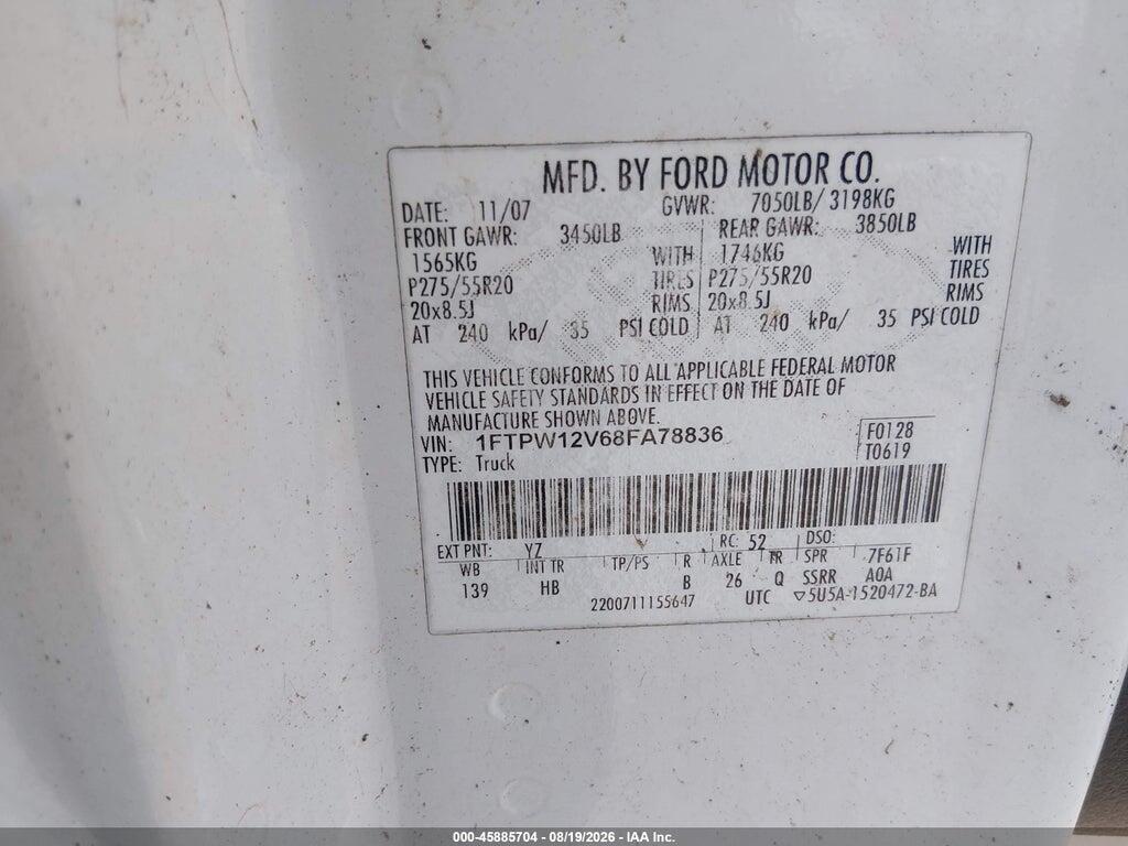 1FTPW12V68FA78836 2008 FORD F-150 photo no. 9