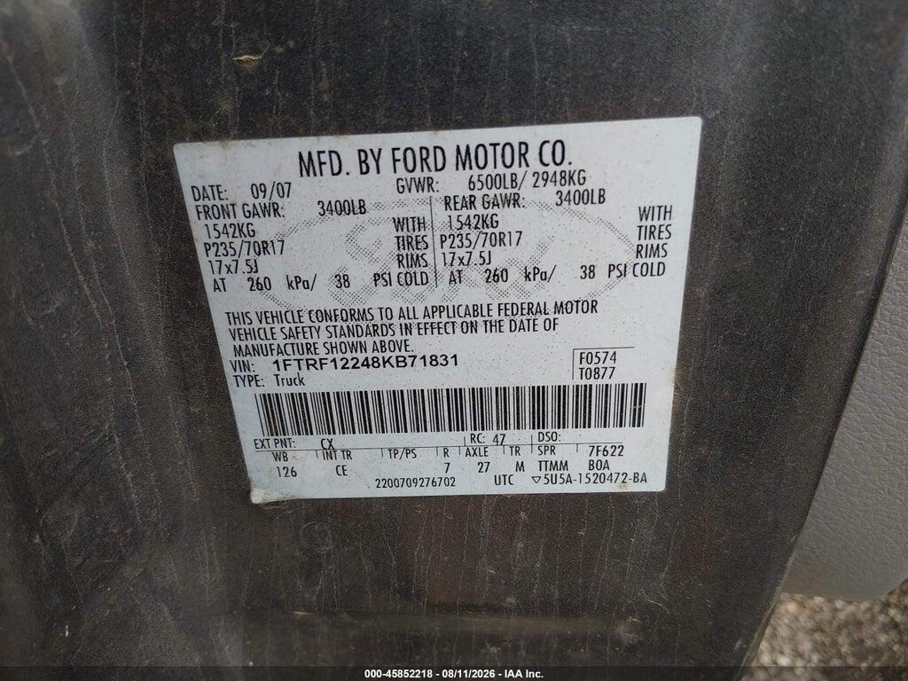 1FTRF12248KB71831 2008 FORD F-150 photo no. 9