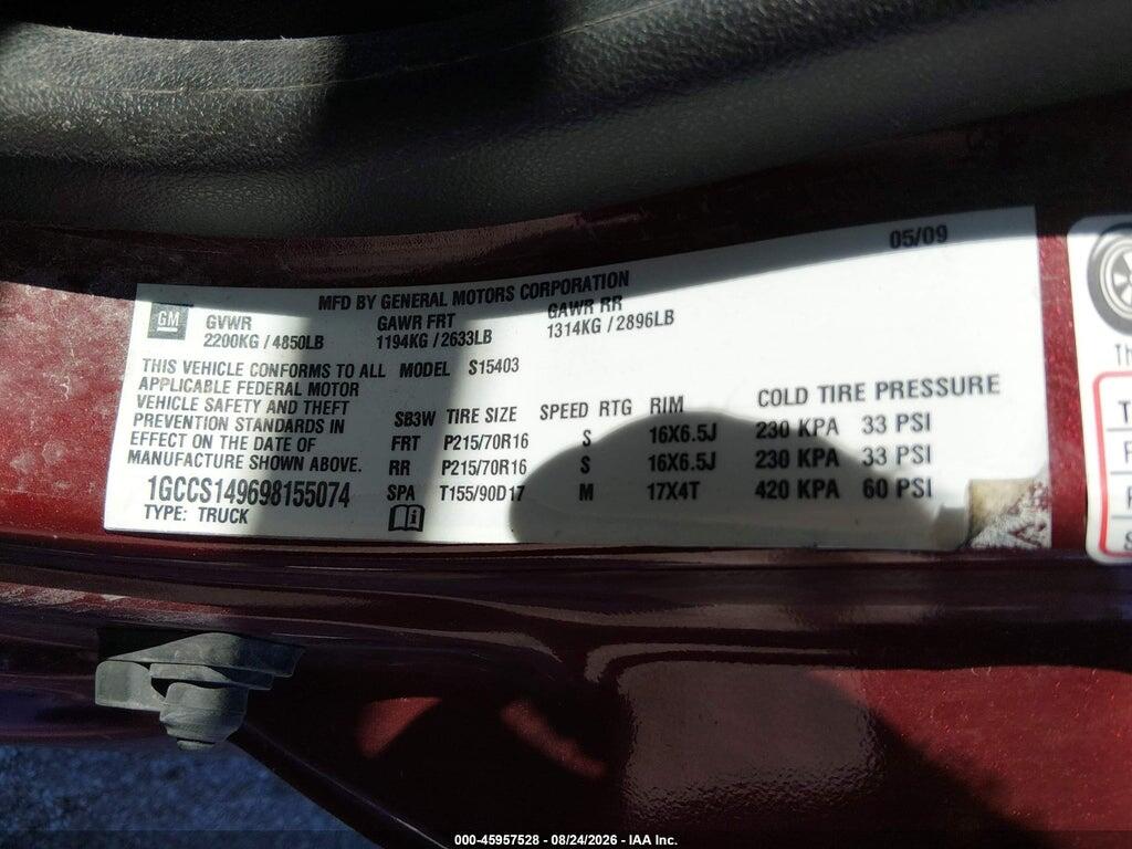 1GCCS149698155074 2009 CHEVROLET COLORADO photo no. 9