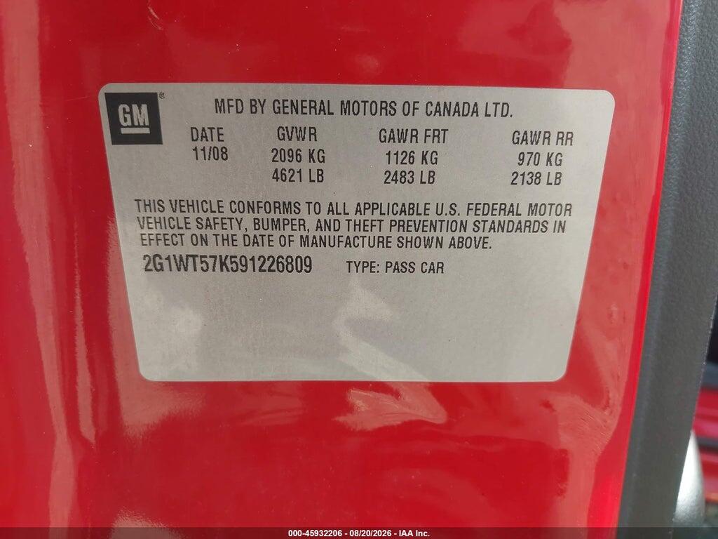 2G1WT57K591226809 2009 CHEVROLET IMPALA photo no. 9