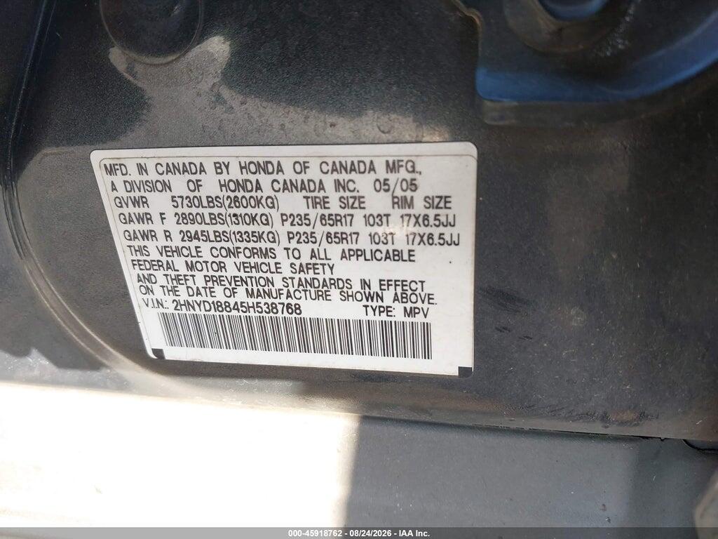 2HNYD18845H538768 2005 ACURA MDX photo no. 9