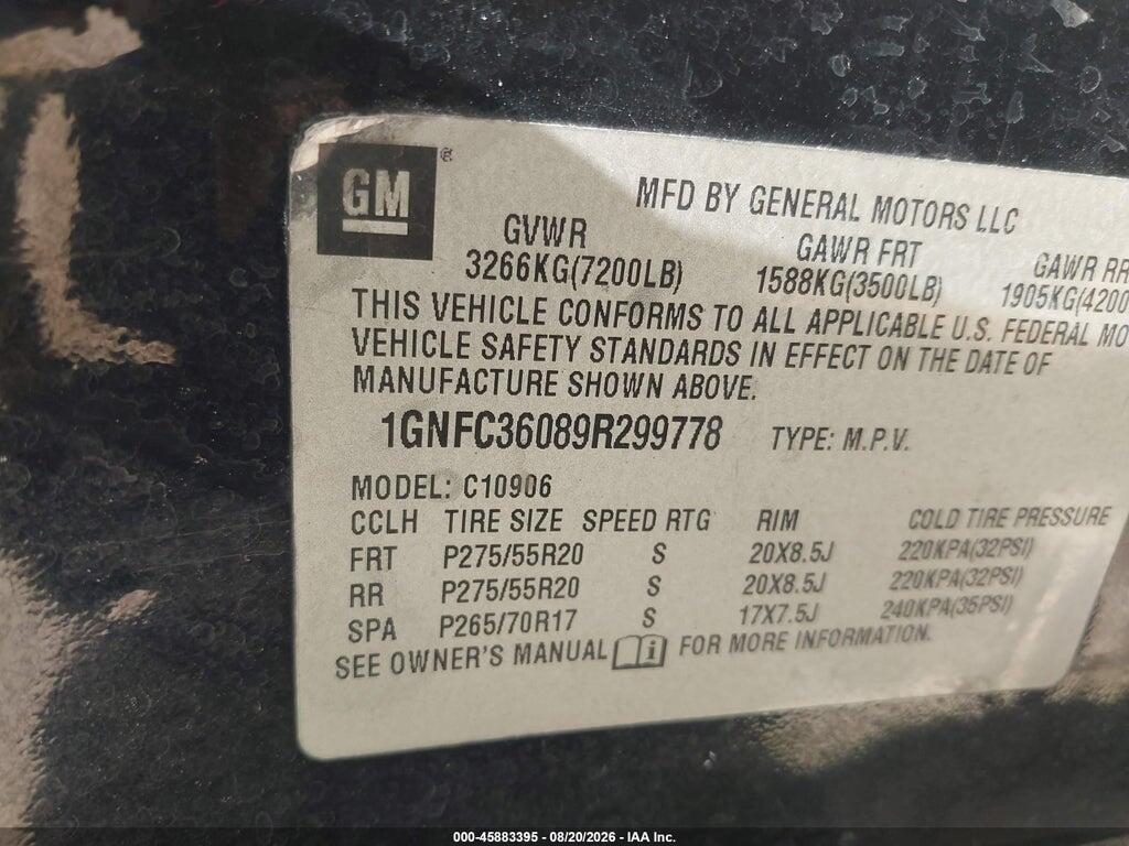 1GNFC36089R299778 2009 CHEVROLET SUBURBAN 1500 photo no. 9