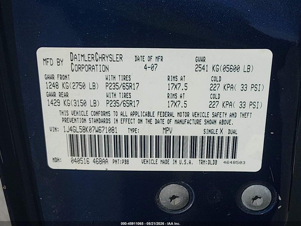 1J4GL58K07W671081 2007 JEEP LIBERTY photo no. 9
