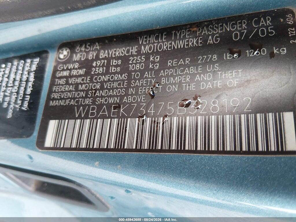 WBAEK73475B328192 2005 BMW 645CI photo no. 9