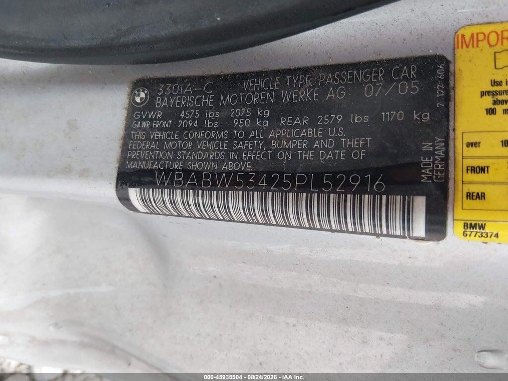 WBABW53425PL52916 2005 BMW 330CI photo no. 9