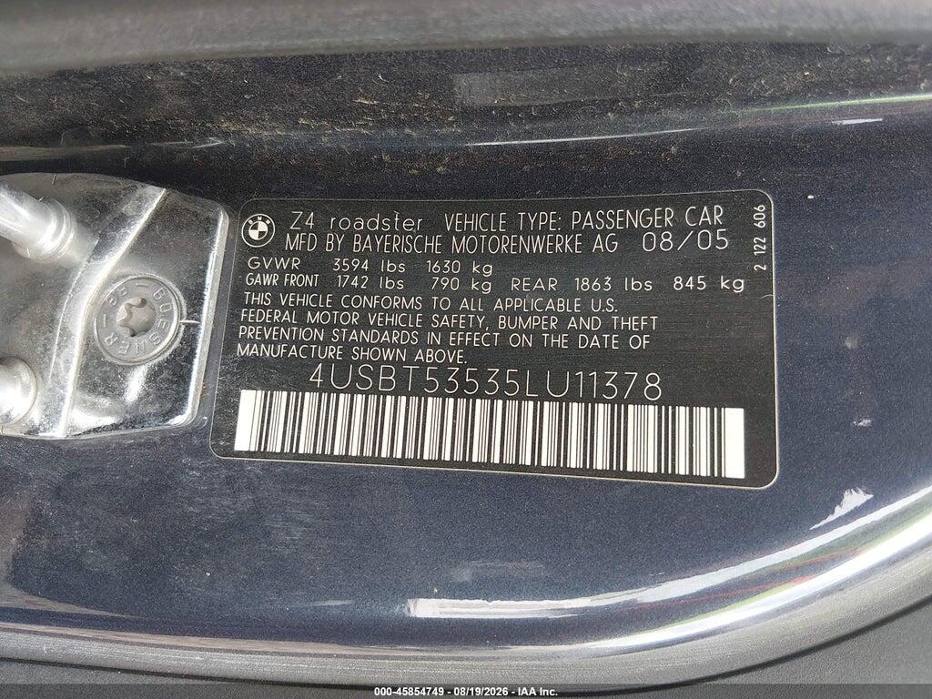 4USBT53535LU11378 2005 BMW Z4 photo no. 9