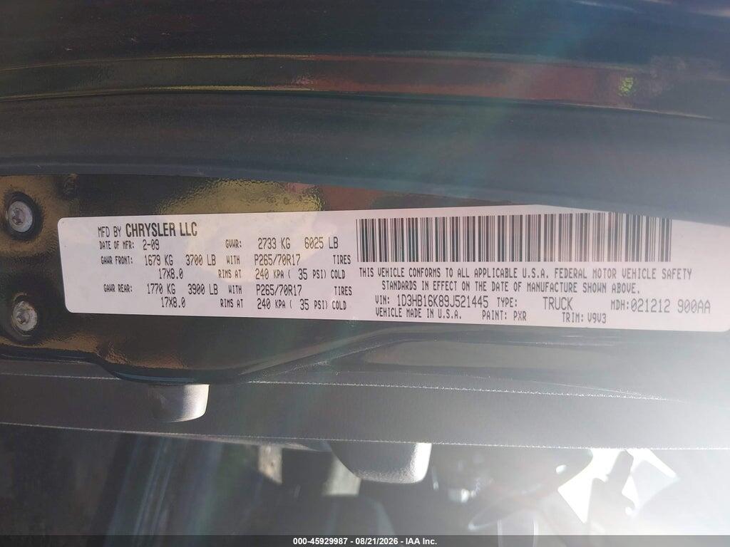 1D38B16K89J521445 2009 DODGE RAM 1500 photo no. 9
