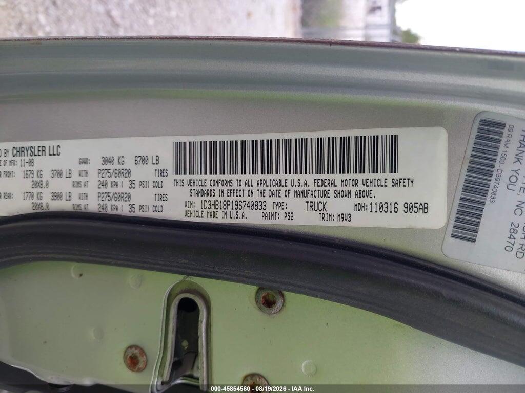 1D3HB18P19S740833 2009 DODGE RAM 1500 photo no. 9