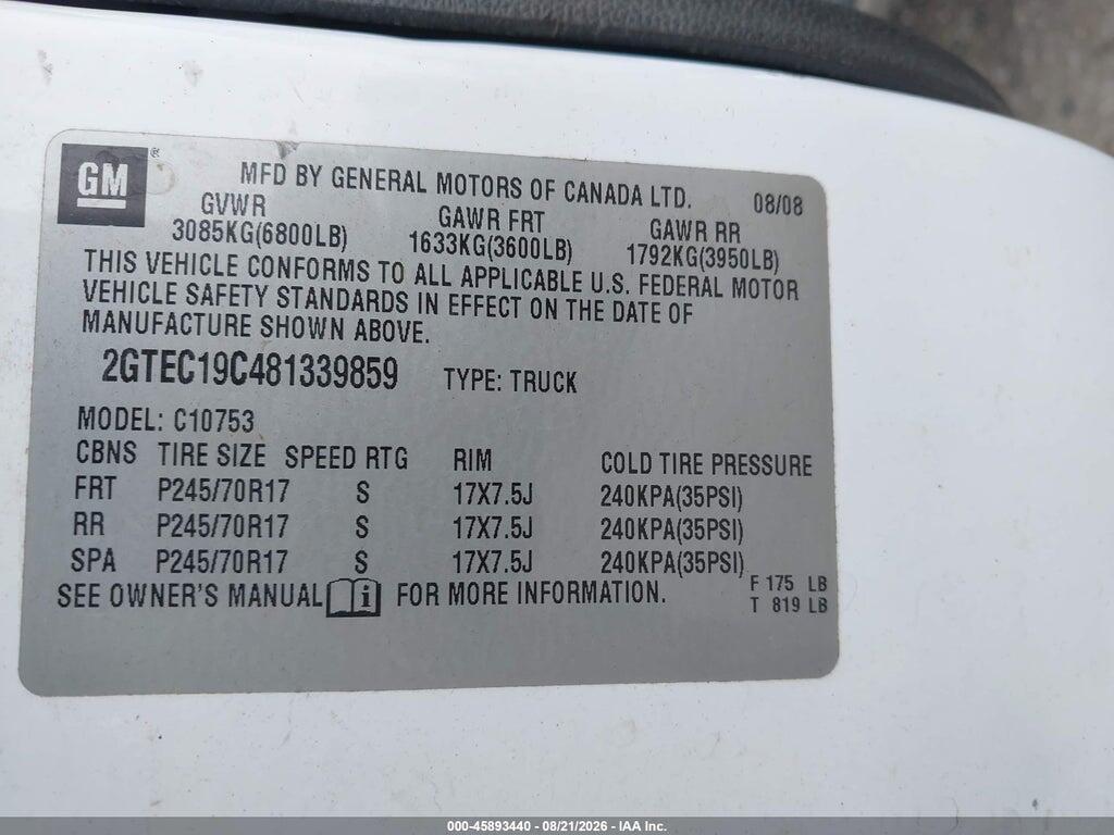 2GTEC19C481339859 2008 GMC SIERRA 1500 photo no. 9