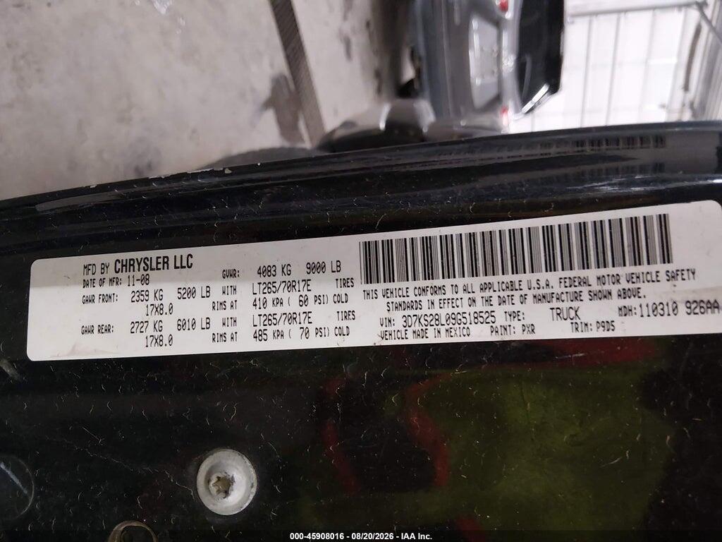 3D7KS28L09G518525 2009 DODGE RAM 2500 photo no. 9