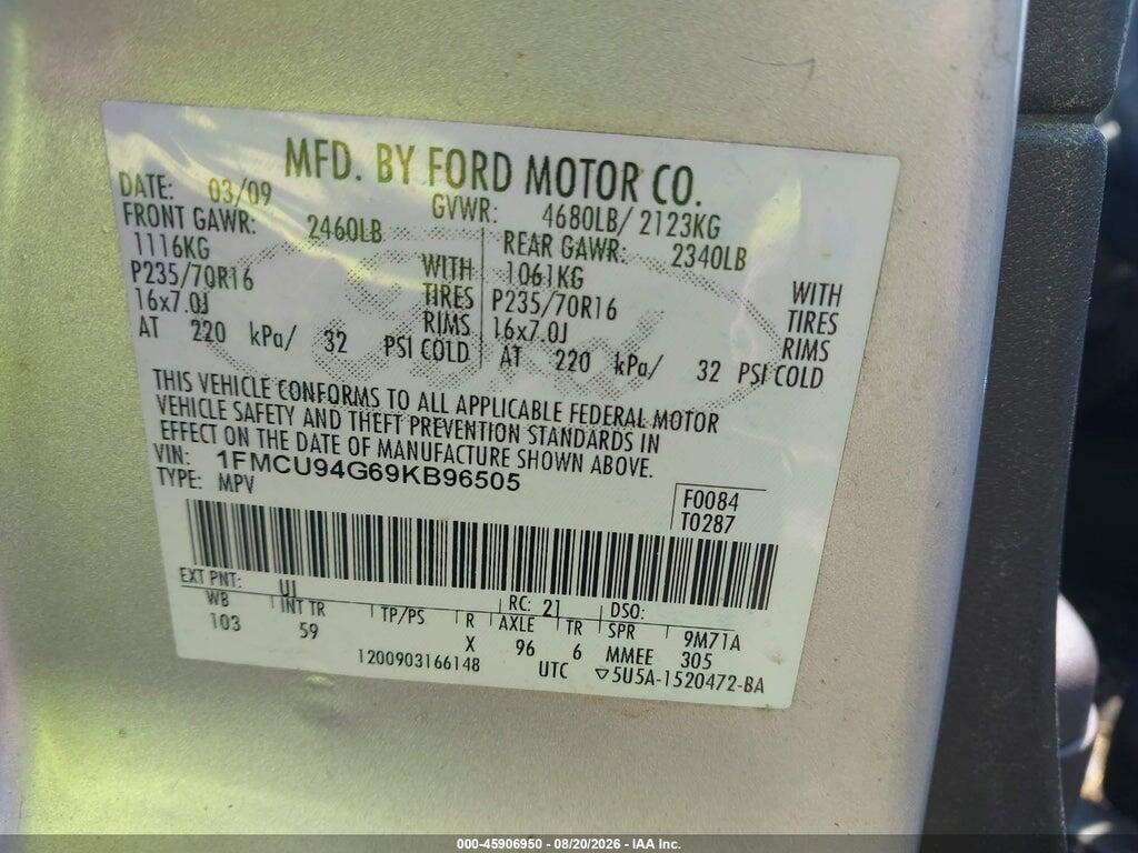 1FMCU94G69KB96505 2009 FORD ESCAPE photo no. 9
