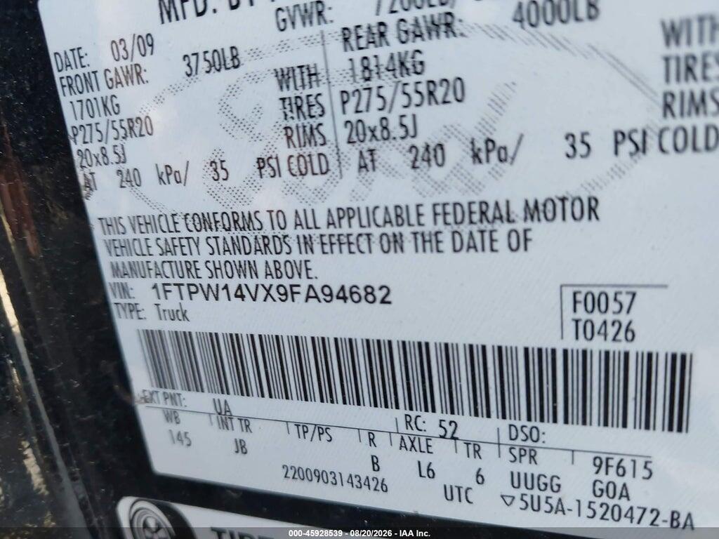 1FTPW14VX9FA94682 2009 FORD F-150 photo no. 9