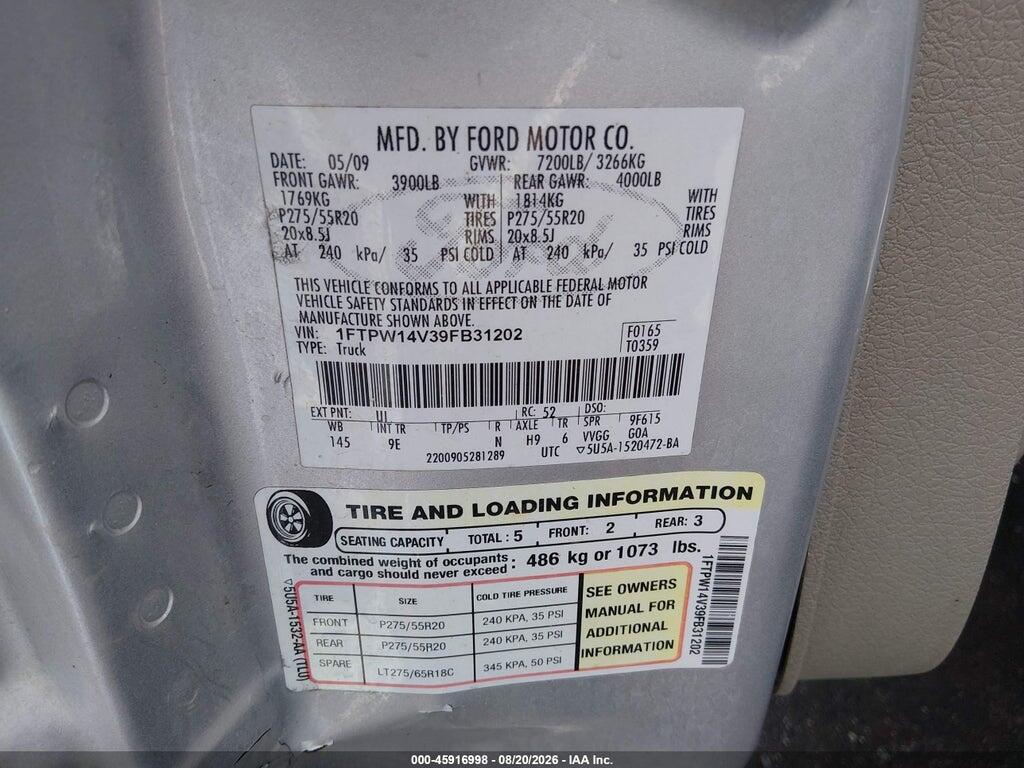 1FTPW14V39FB31202 2009 FORD F-150 photo no. 9