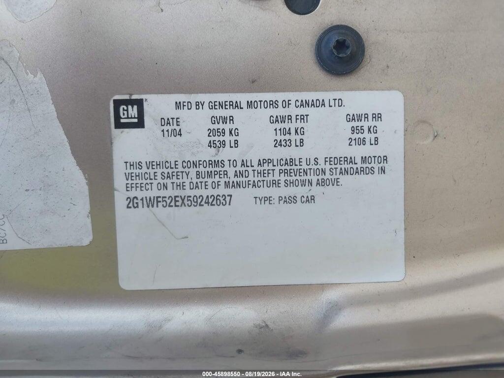 2G1WF52EX59242637 2005 CHEVROLET IMPALA photo no. 9