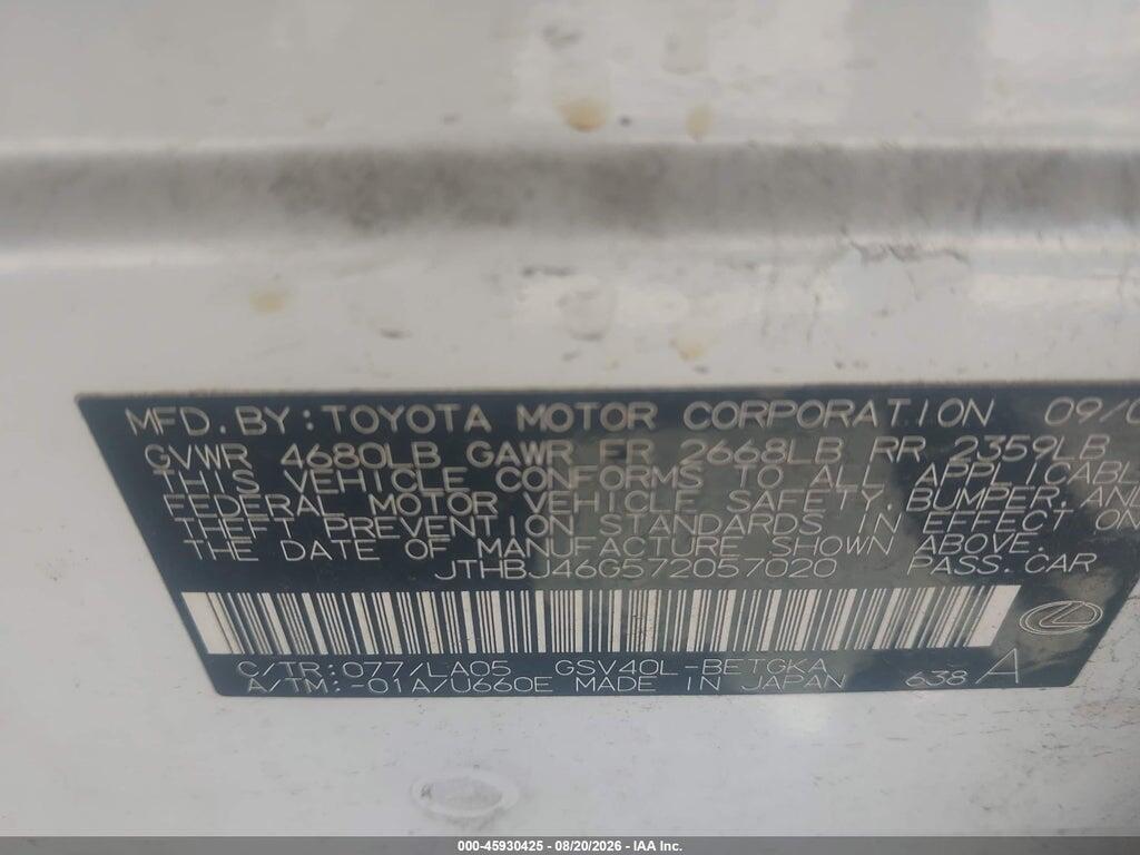 JTHBJ46G572057020 2007 LEXUS ES 350 photo no. 9