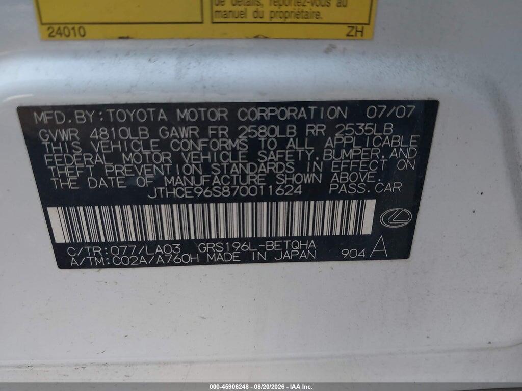 JTHCE96S870011624 2007 LEXUS GS 350 photo no. 9