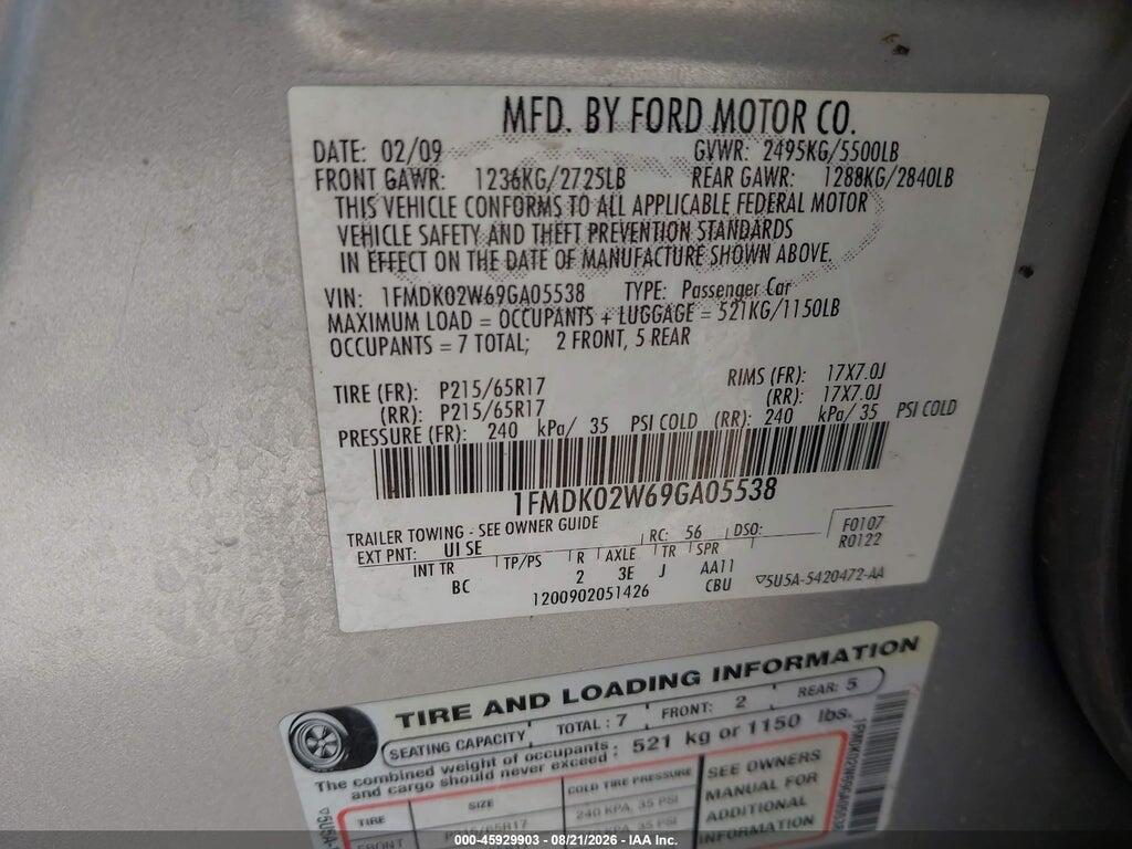 1FMDK02W69GA05538 2009 FORD TAURUS X photo no. 9