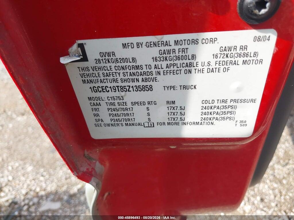 1GCEC19T85Z135858 2005 CHEVROLET SILVERADO 1500 photo no. 9