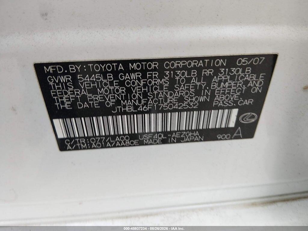JTHBL46F175042532 2007 LEXUS LS 460 photo no. 9